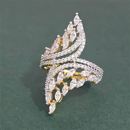 Cz Adjustable Ring With Mehndi 2 Tone Rhodium Plating