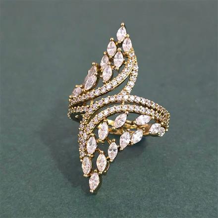 Cz Adjustable Ring With Mehndi 2 Tone Rhodium Plating