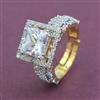 Cz Adjustable Ring With Mehndi 2 Tone Rhodium Plating