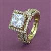 Cz Adjustable Ring With Mehndi 2 Tone Rhodium Plating