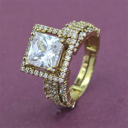 Cz Adjustable Ring With Mehndi 2 Tone Rhodium Plating