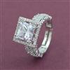 Cz Adjustable Ring With Mehndi 2 Tone Rhodium Plating