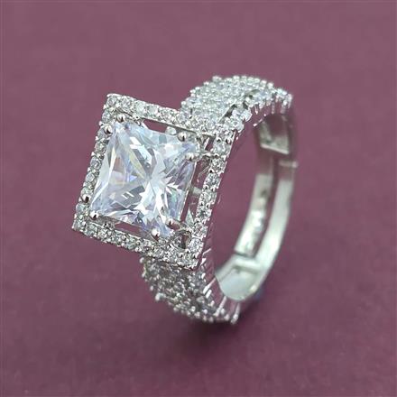 Cz Adjustable Ring With Mehndi 2 Tone Rhodium Plating