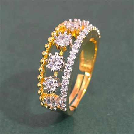 Cz Adjustable Ring With Mehndi 2 Tone Rhodium Plating