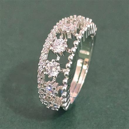 Cz Adjustable Ring With Mehndi 2 Tone Rhodium Plating