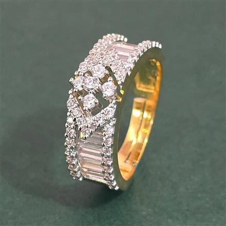 Cz Adjustable Ring With Mehndi 2 Tone Rhodium Plating