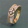 Cz Adjustable Ring With Mehndi 2 Tone Rhodium Plating