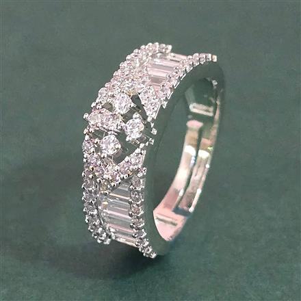 Cz Adjustable Ring With Mehndi 2 Tone Rhodium Plating