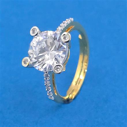 Cubic Zirconia Adjustable Ring With 2 Tone Rhodium Plating