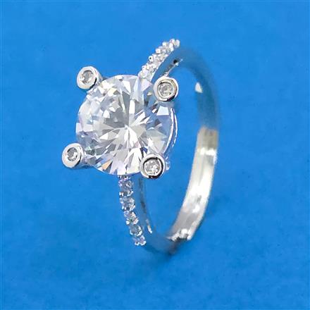 Cubic Zirconia Adjustable Ring With 2 Tone Rhodium Plating