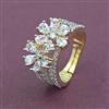 Cz Adjustable Ring With Mehndi 2 Tone Rhodium Plating