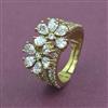 Cz Adjustable Ring With Mehndi 2 Tone Rhodium Plating