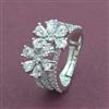 Cz Adjustable Ring With Mehndi 2 Tone Rhodium Plating
