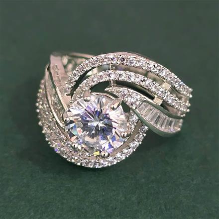 Cz Adjustable Ring With Mehndi 2 Tone Rhodium Plating