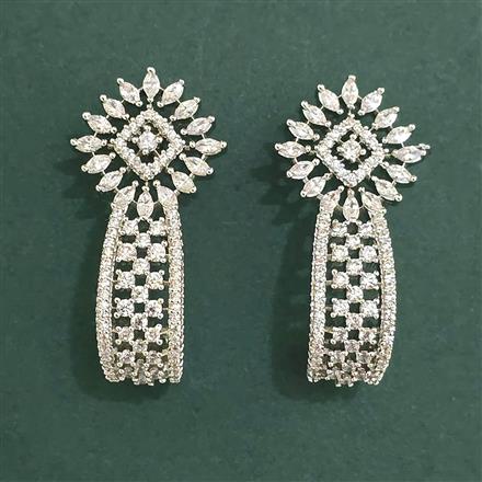 Cz Classic Earring With Mehndi 2 Tone Rhodium Plating