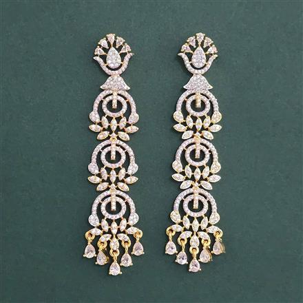 Cz Long Earring With Mehndi 2 Tone Rhodium Plating