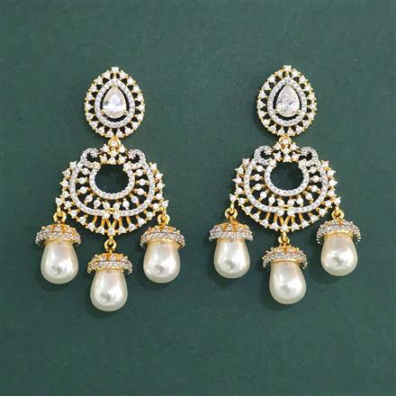 Cz Classic Earring With Mehndi 2 Tone Rhodium Plating