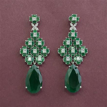 Cz Long Earring With Rhodium Plating