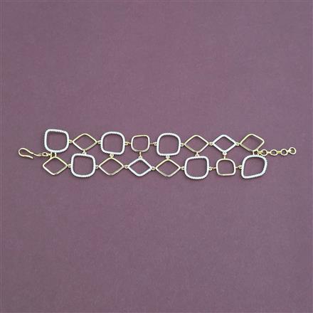 Cz Adjustable Bracelet With Mehndi 2 Tone Rhodium Plating