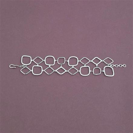 Cz Adjustable Bracelet With Mehndi 2 Tone Rhodium Plating