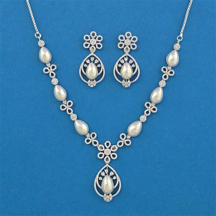 Cubic Zirconia Classic Necklace With Mehndi Rhodium Plating