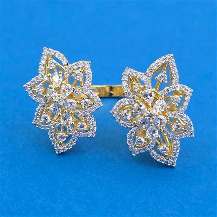 Cubic Zirconia Classic Ring With Mehndi 2 Tone Rhodium Plating