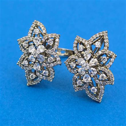 Cubic Zirconia Classic Ring With Mehndi 2 Tone Rhodium Plating