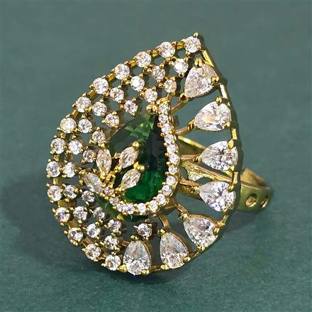 Cubic Zirconia Adjustable Ring With Mehndi Plating