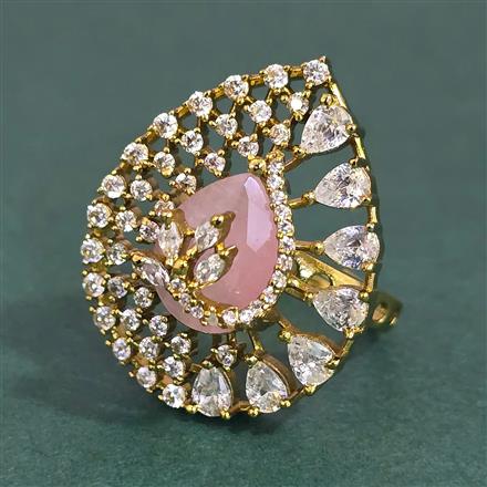 Cubic Zirconia Adjustable Ring With Mehndi Plating
