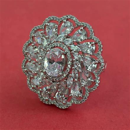 Cubic Zirconia Adjustable Ring With Rhodium Plating