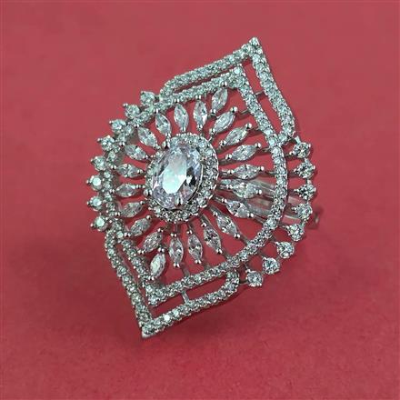 Cubic Zirconia Adjustable Ring With Rhodium Plating