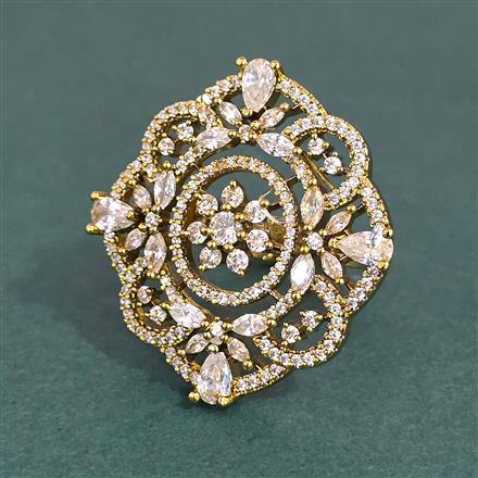 Cubic Zirconia Adjustable Ring With Mehndi Plating