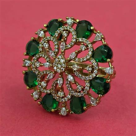 Cubic Zirconia Adjustable Ring With Mehndi Plating