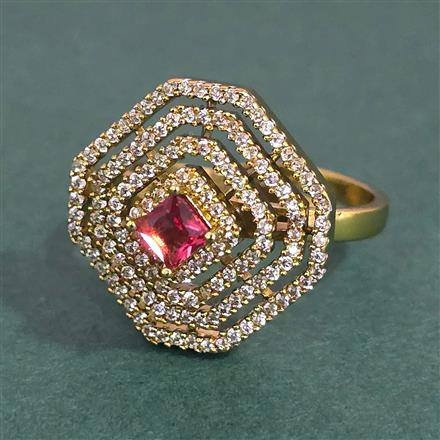 Cubic Zirconia Adjustable Ring With Mehndi Plating