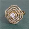 Cubic Zirconia Adjustable Ring With Mehndi Plating