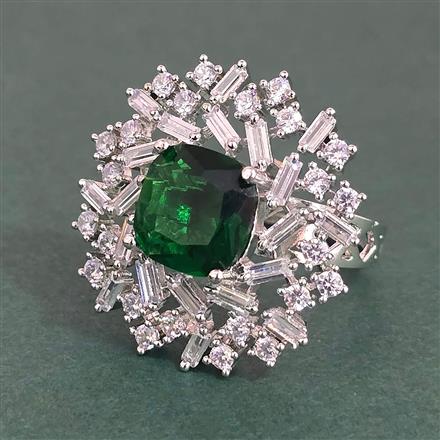 Cubic Zirconia Adjustable Ring With Rhodium Plating