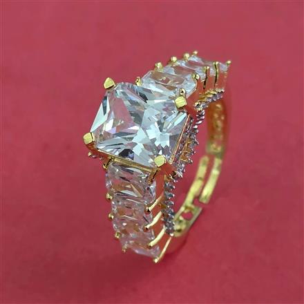 Cubic Zirconia Adjustable Ring With 2 Tone Plating