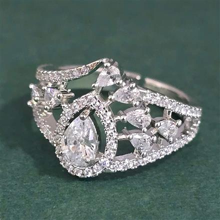 Cubic Zirconia Adjustable Ring With Rhodium Plating