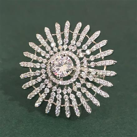 Cubic Zirconia Adjustable Ring With Rhodium Plating