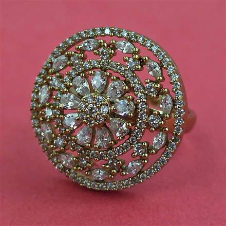 Cubic Zirconia Adjustable Ring With Mehndi 2 Tone Rhodium Plating
