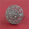 Cubic Zirconia Adjustable Ring With Mehndi 2 Tone Rhodium Plating