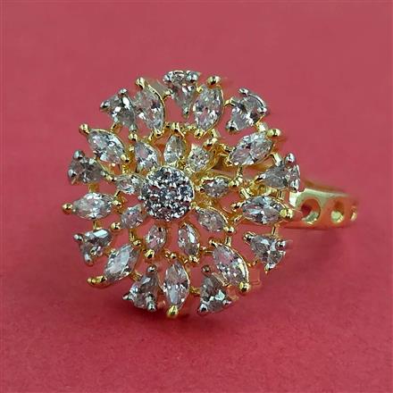 Cubic Zirconia Adjustable Ring With Mehndi 2 Tone Rhodium Plating