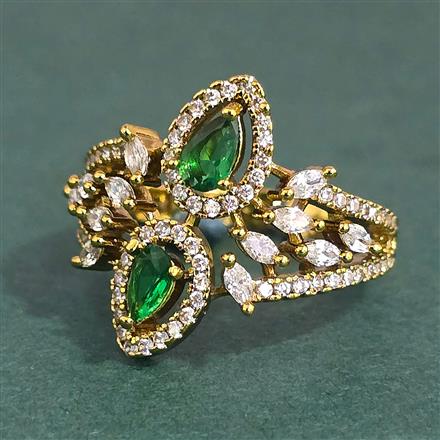 Cubic Zirconia Adjustable Ring With Mehndi Plating