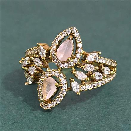 Cubic Zirconia Adjustable Ring With Mehndi Plating