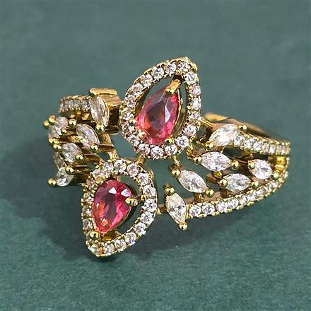 Cubic Zirconia Adjustable Ring With Mehndi Plating