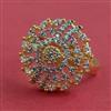 Cubic Zirconia Adjustable Ring With Mehndi 2 Tone Rhodium Plating