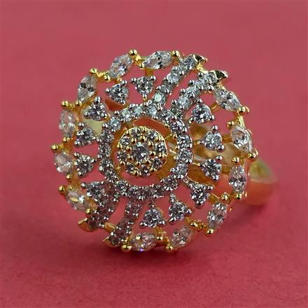 Cubic Zirconia Adjustable Ring With Mehndi 2 Tone Rhodium Plating