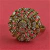 Cubic Zirconia Adjustable Ring With Mehndi 2 Tone Rhodium Plating