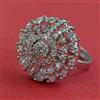 Cubic Zirconia Adjustable Ring With Mehndi 2 Tone Rhodium Plating
