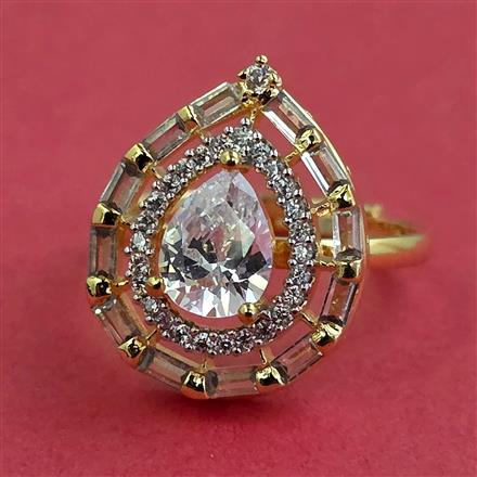 Cubic Zirconia Adjustable Ring With 2 Tone Plating